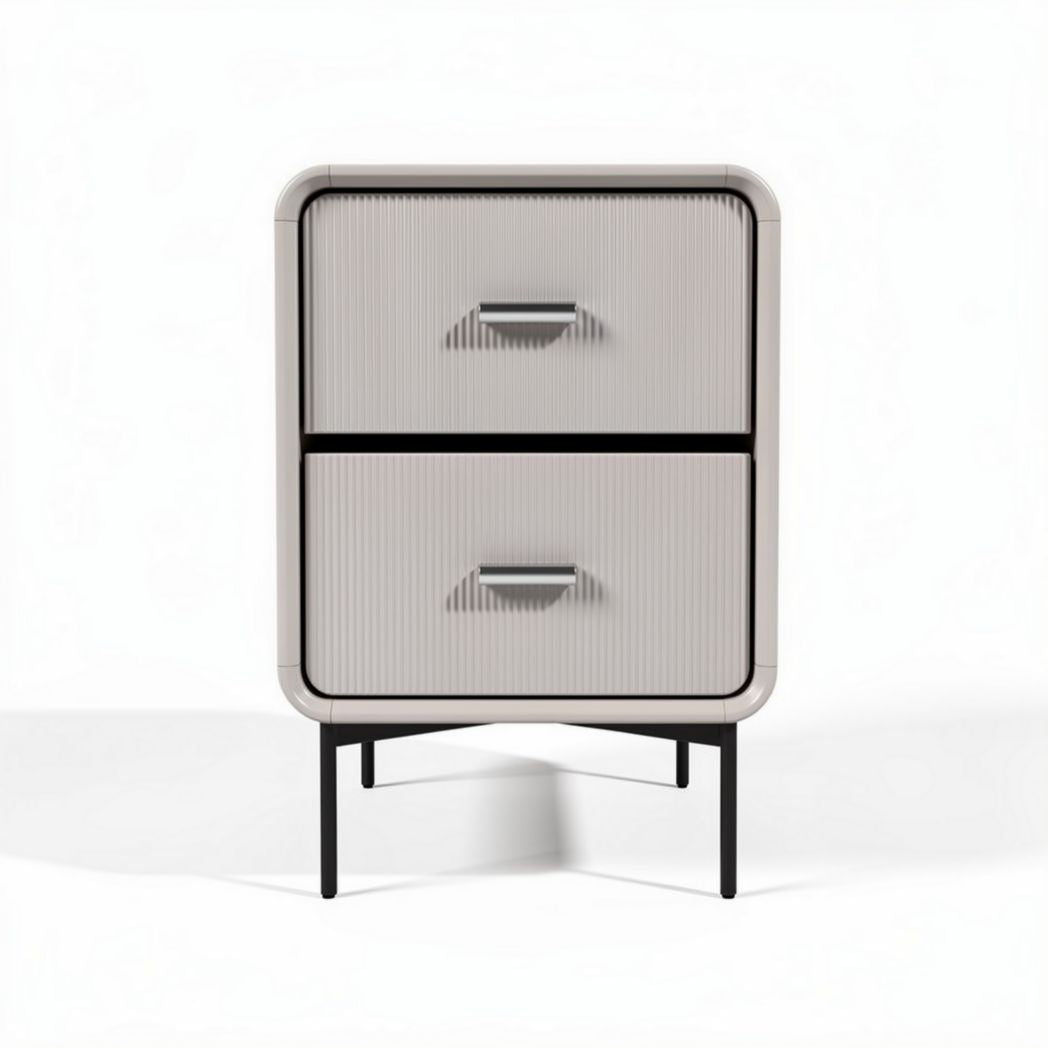 Nightstand with two drawers in gray ribbed finish and metal legs 45 x 40 x 55cm