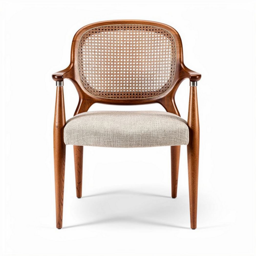 Wooden dining chair with cane seat and backrest in natural finish