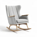 Rocking chair in gray fabric with wooden base and ergonomic design 80 x 70 x 100cm