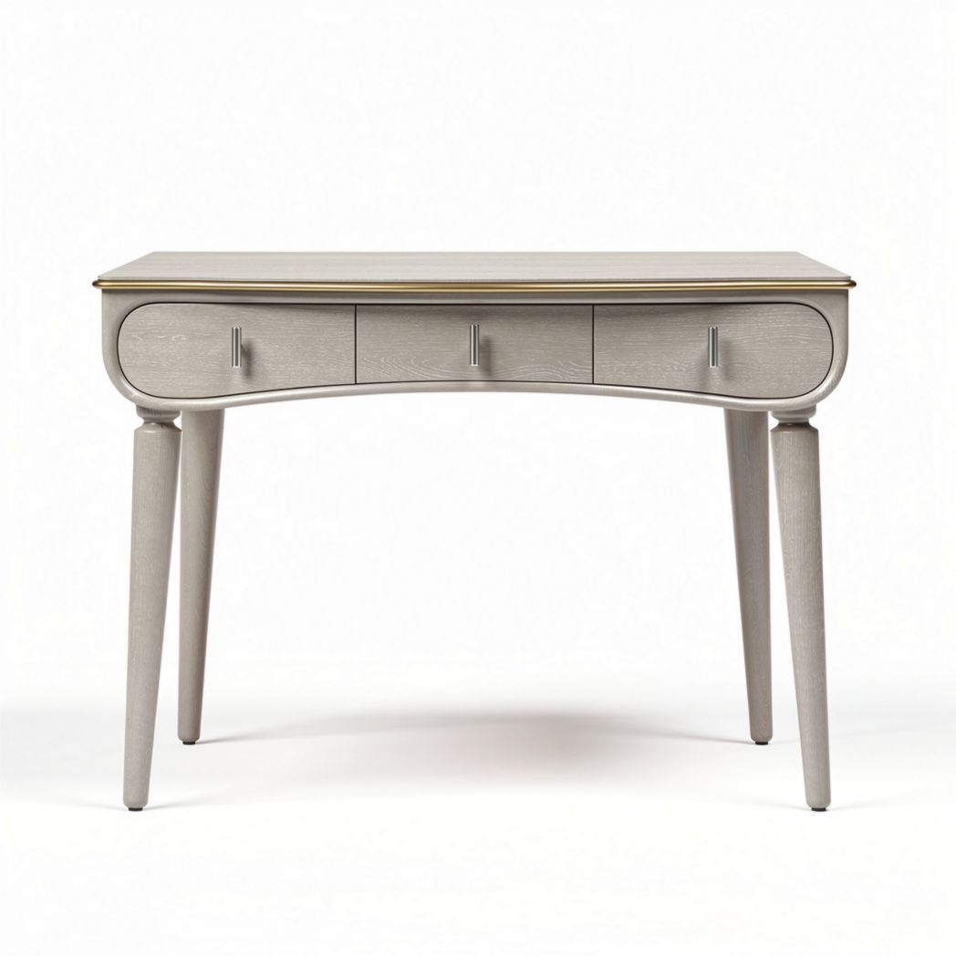 Wooden writing desk with three drawers and a light gray finish 120 x 60 x 75cm