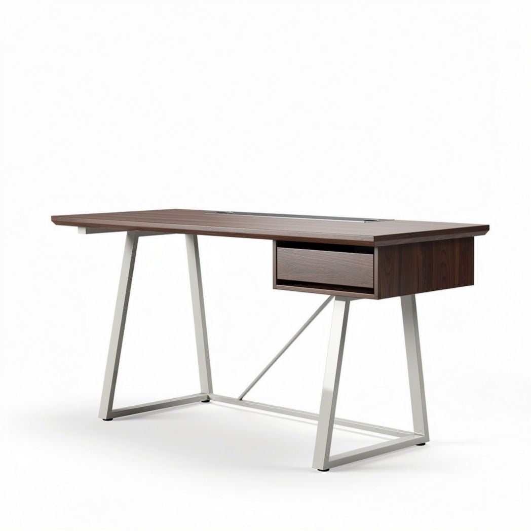 Wooden desk with a single drawer and metal legs 150 x 75 x 75cm