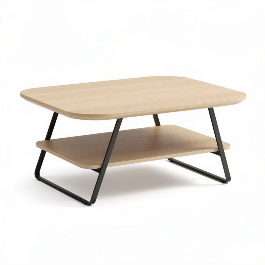 Modern wooden coffee table with metal legs and lower shelf 90 x 60 x 45cm