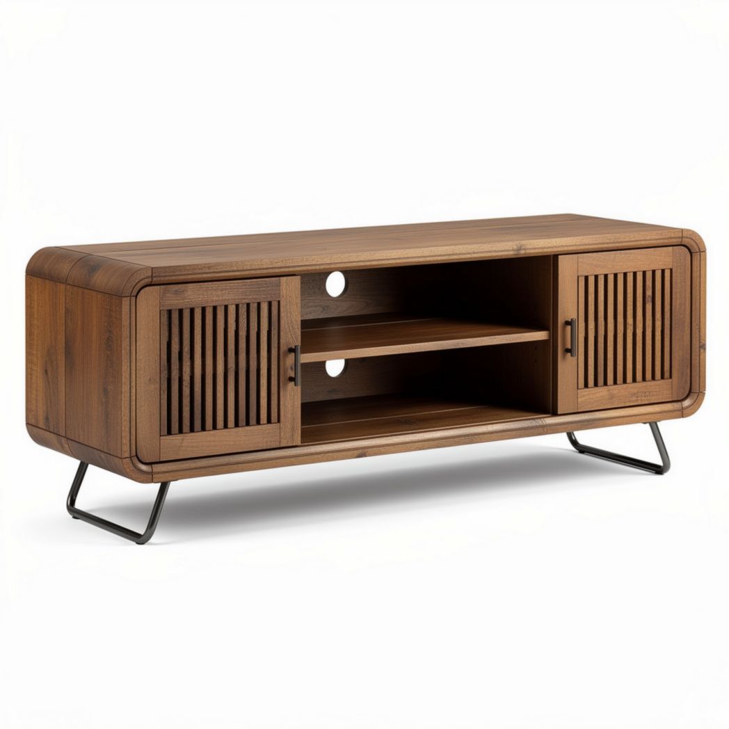 Wooden TV stand with two drawers and open shelf for living room 120 x 40 x 50cm