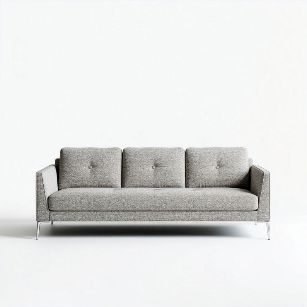 Modern sofa in light gray fabric with stainless steel legs 200 x 85 x 90cm