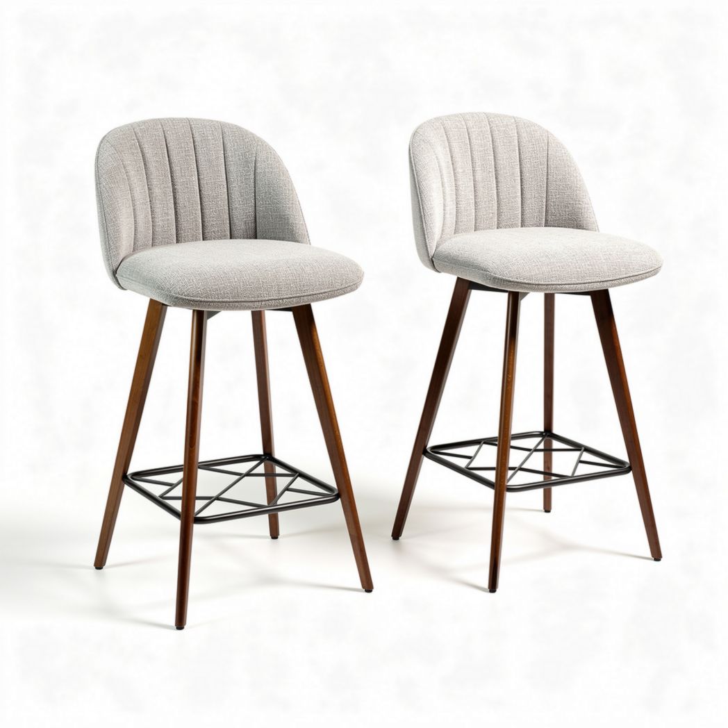 Bar stools with upholstered seats and wooden legs in gray 40 x 40 x 80cm