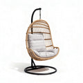 Hanging rattan chair with cushion for indoor and outdoor use black frame 80 x 70 x 120cm
