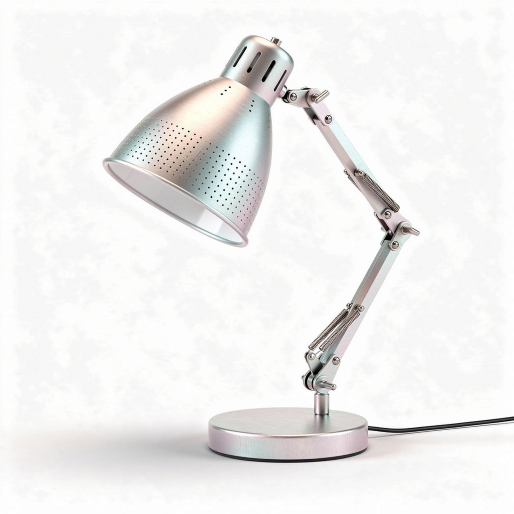 Silver adjustable desk lamp with perforated shade and metal base 30 x 20 x 45cm