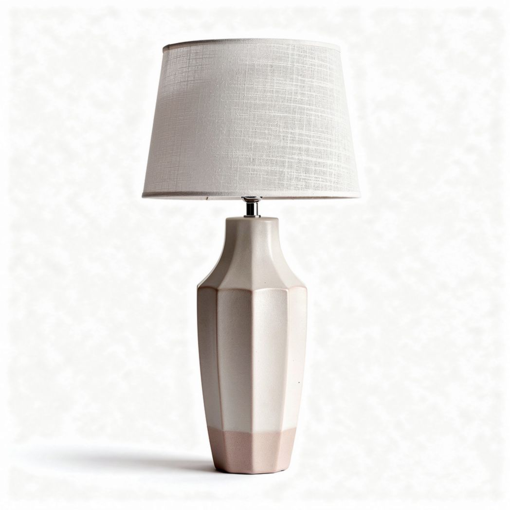 Ceramic table lamp with linen shade in blush color 20 x 20 x 40cm