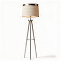 Tripod floor lamp with beige fabric shade and stainless steel base 25 x 25 x 150cm