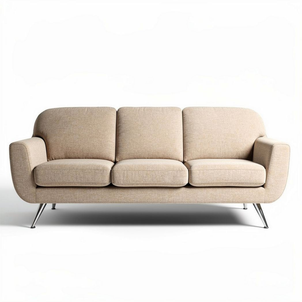 Modern three-seater sofa in light beige fabric with metal legs 210 x 90 x 85cm