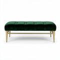 Velvet upholstered ottoman in green with gold metal legs 120 x 60 x 45cm