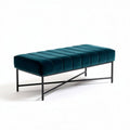 Velvet upholstered rectangular ottoman bench in teal with metal frame 110 x 45 x 40cm